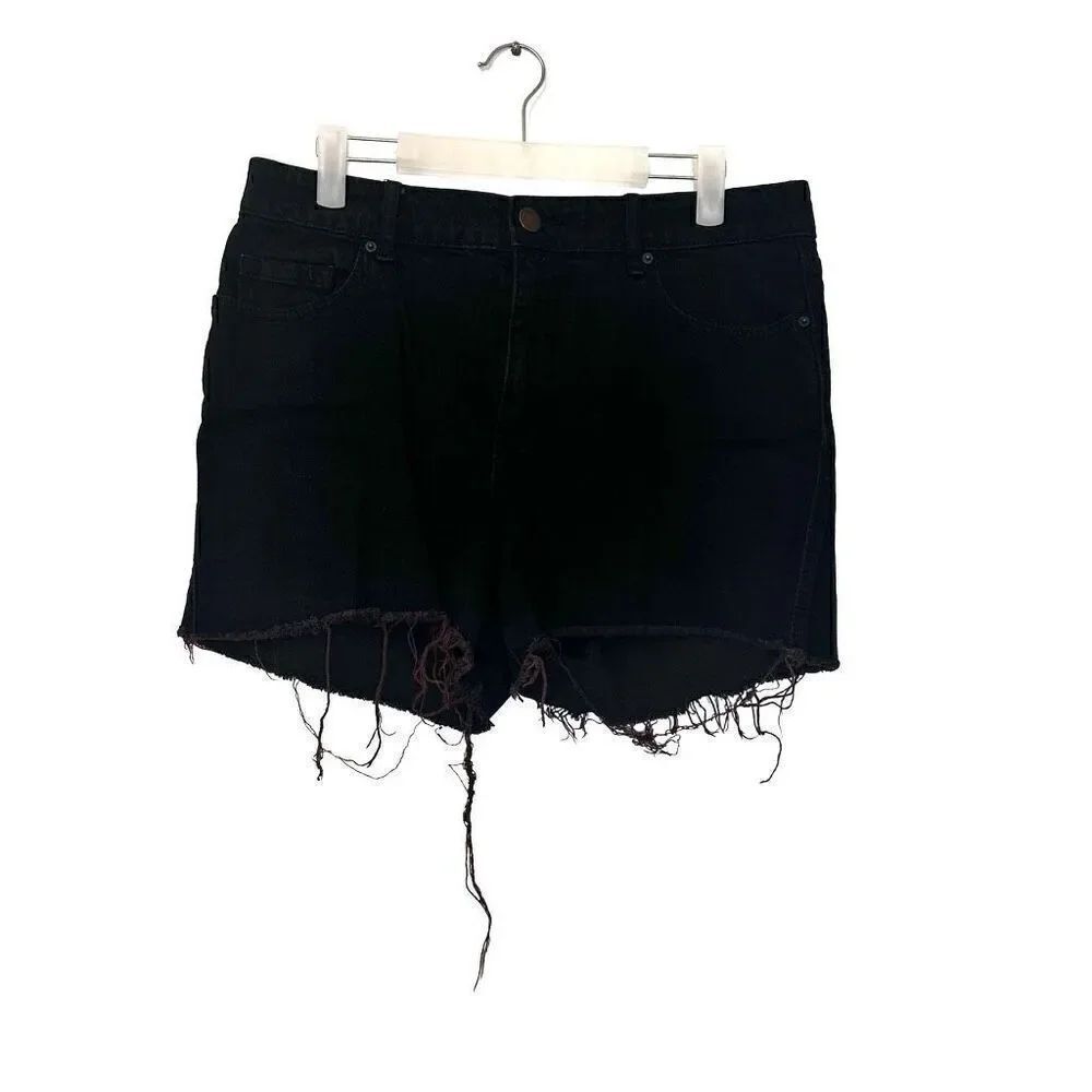 BDG Zip Fly High Rise Raw Cut Off Hem Distressed Denim Shorts Black Size 32